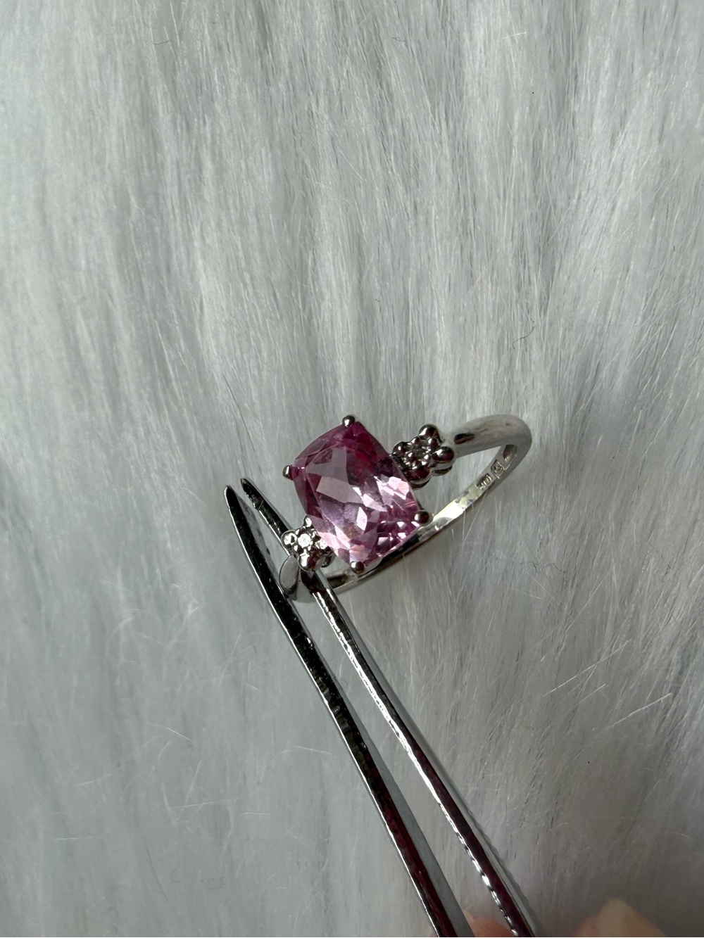 Pink Cushion-Cut 10k Ring and Earrings with Accent Stones